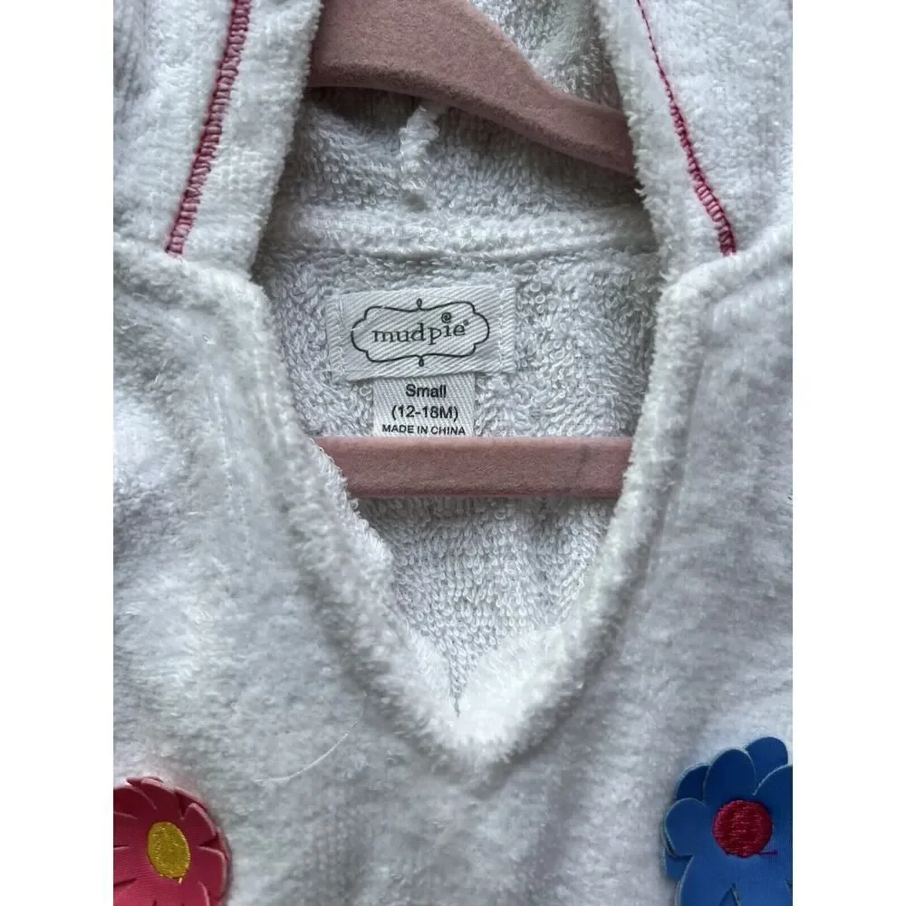 MUD PIE Baby Toddler French Terry Girl Hooded Pool Beach Cover Up Flowers 12-18M